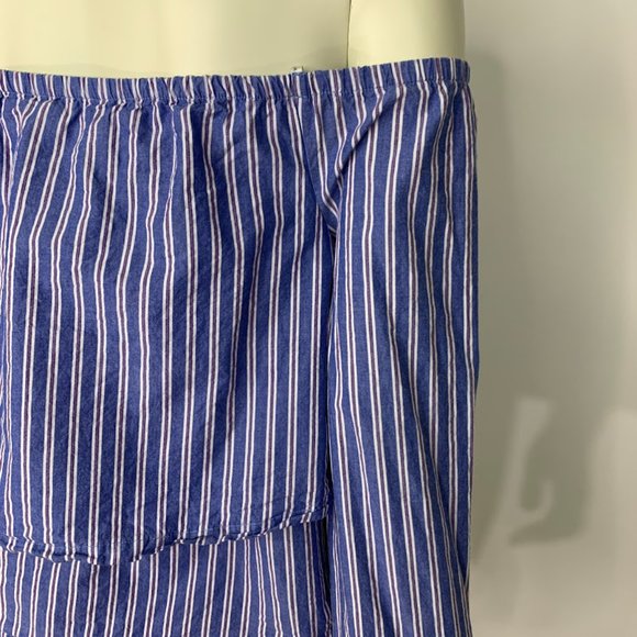 J.O.A. Lace Up Off The Shoulder Stripe Blue Top - Picture 6 of 8